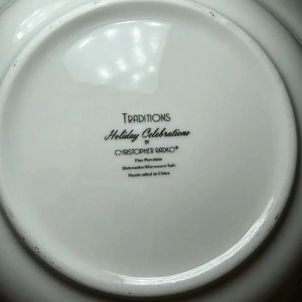 Radko Traditions Holiday Celebrations Christmas Ornament Soup Bowls 9” Set of 4
